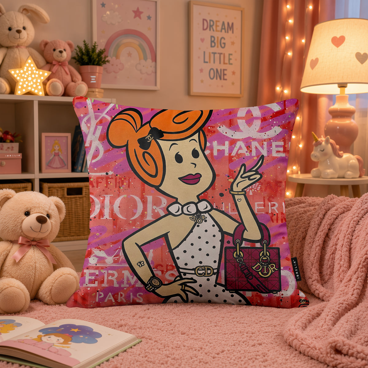 Wilma Flintstone Luxury Fashion Pop Art Cushion | Premium Velvet Suede | Double-Sided Print