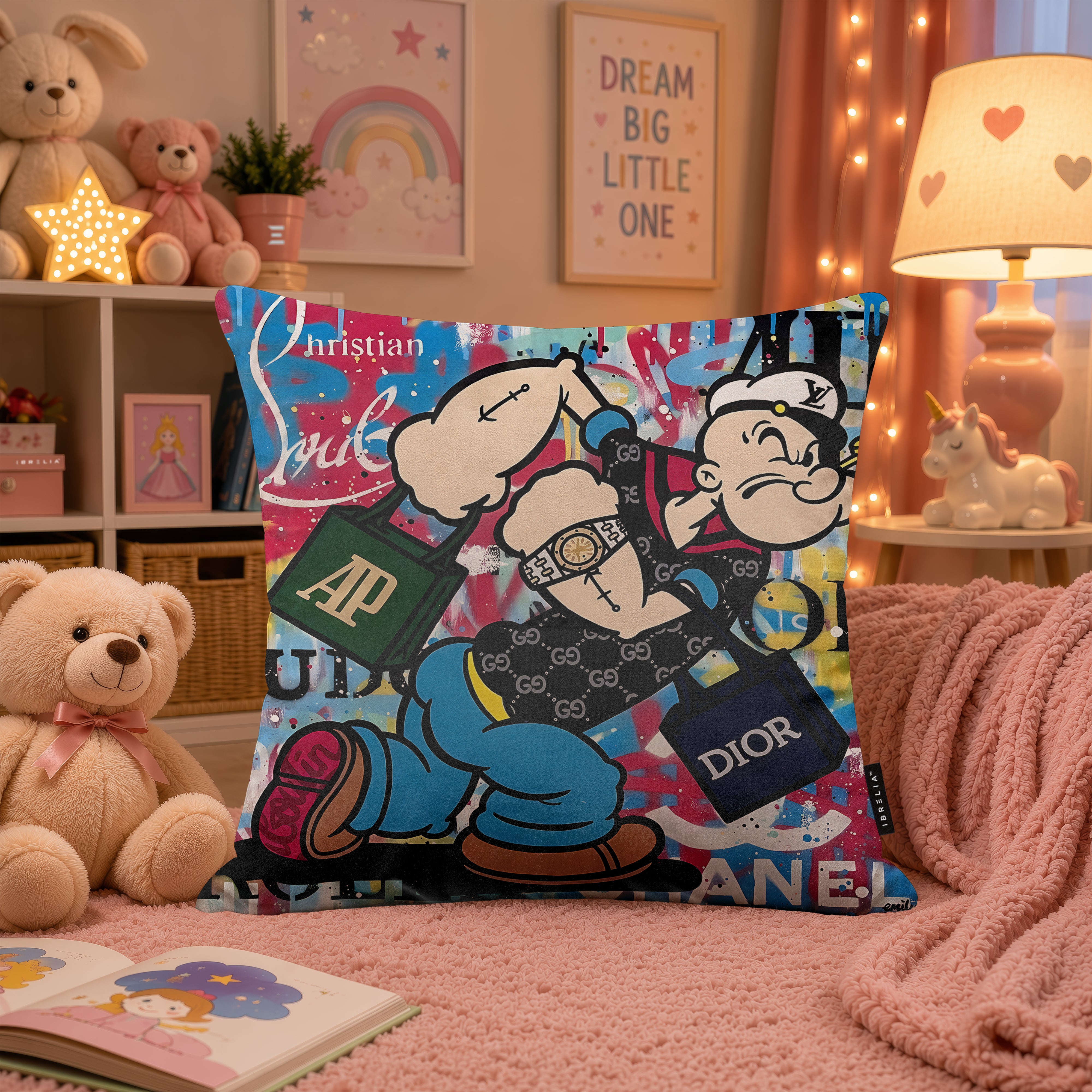 Popeye Luxury Shopping Pop Art Cushion | Premium Velvet Suede | Double-Sided Print