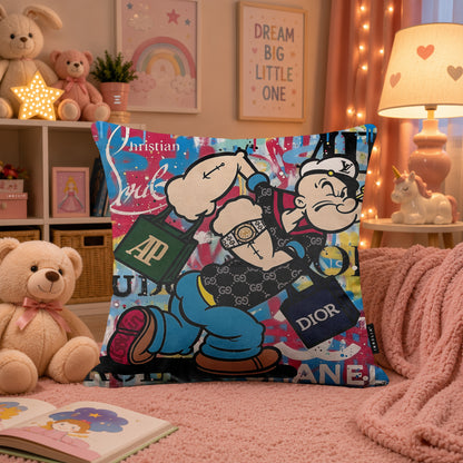 Popeye Luxury Shopping Pop Art Cushion | Premium Velvet Suede | Double-Sided Print