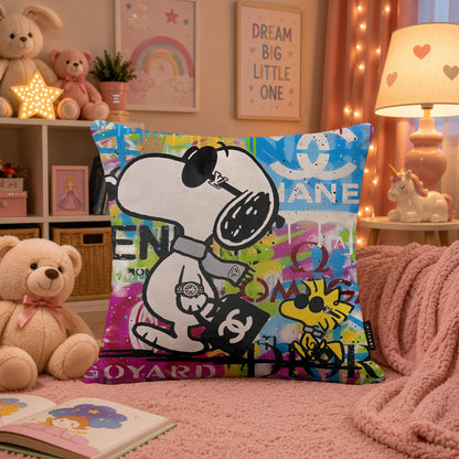 Snoopy & Woodstock Luxury Fashion Pop Art Cushion | Premium Velvet Suede | Double-Sided Print