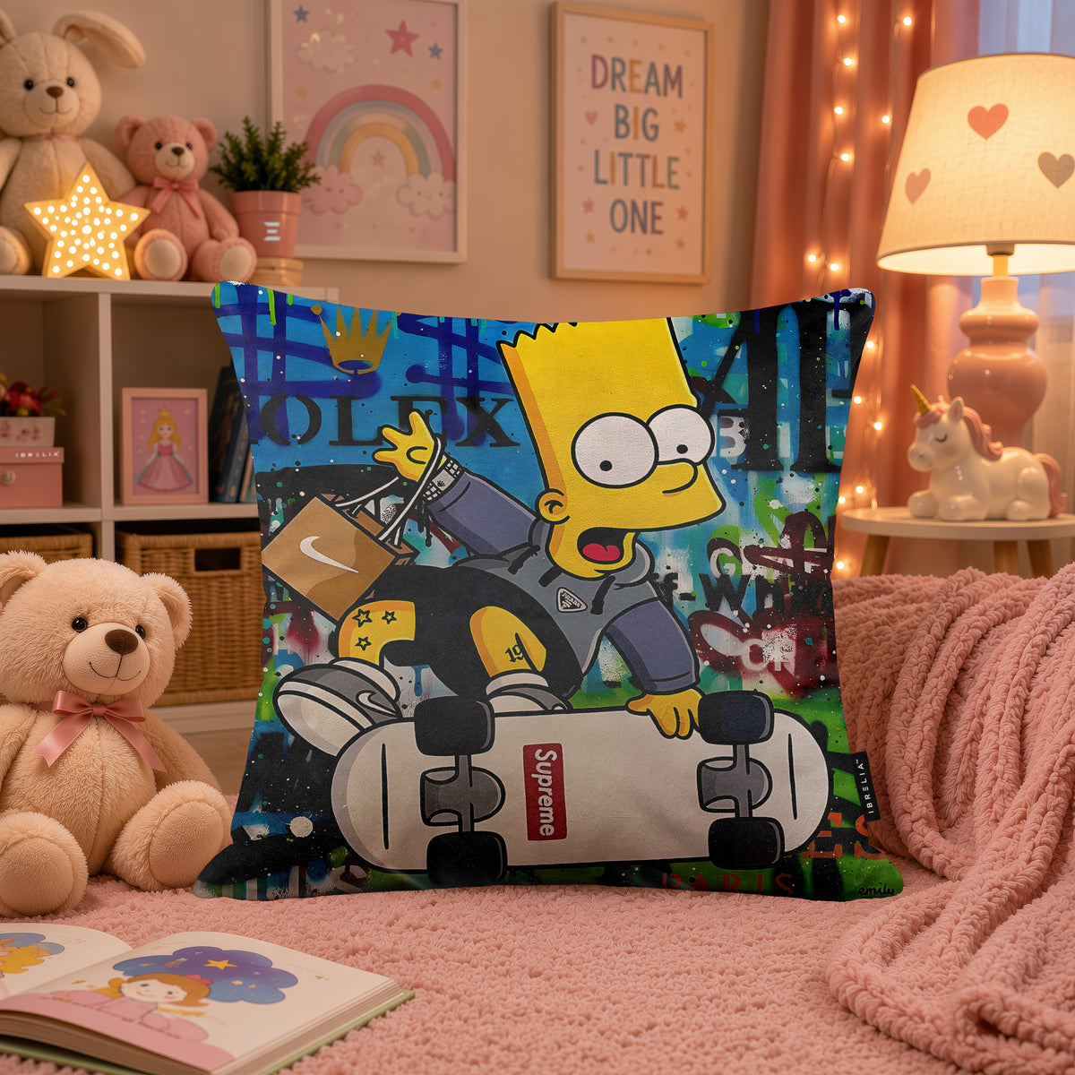 Bart Simpson Skateboard Pop Art Cushion | Premium Velvet Suede | Double-Sided Print