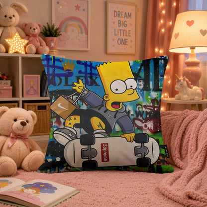 Bart Simpson Skateboard Pop Art Cushion | Premium Velvet Suede | Double-Sided Print