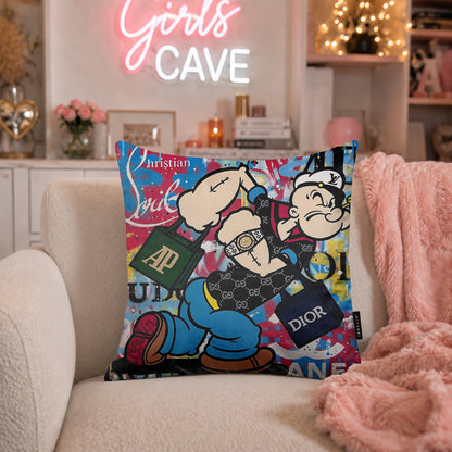 Popeye Luxury Shopping Pop Art Cushion | Premium Velvet Suede | Double-Sided Print