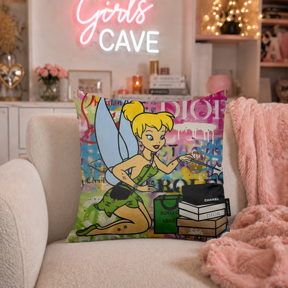 Tinker Bell Luxury Shopping Pop Art Cushion | Premium Velvet Suede | Double-Sided Print