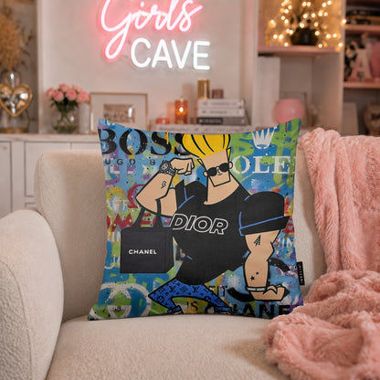 Johnny Bravo Luxury Shopping Fashion Pop Art Cushion | Premium Velvet Suede | Double-Sided Print
