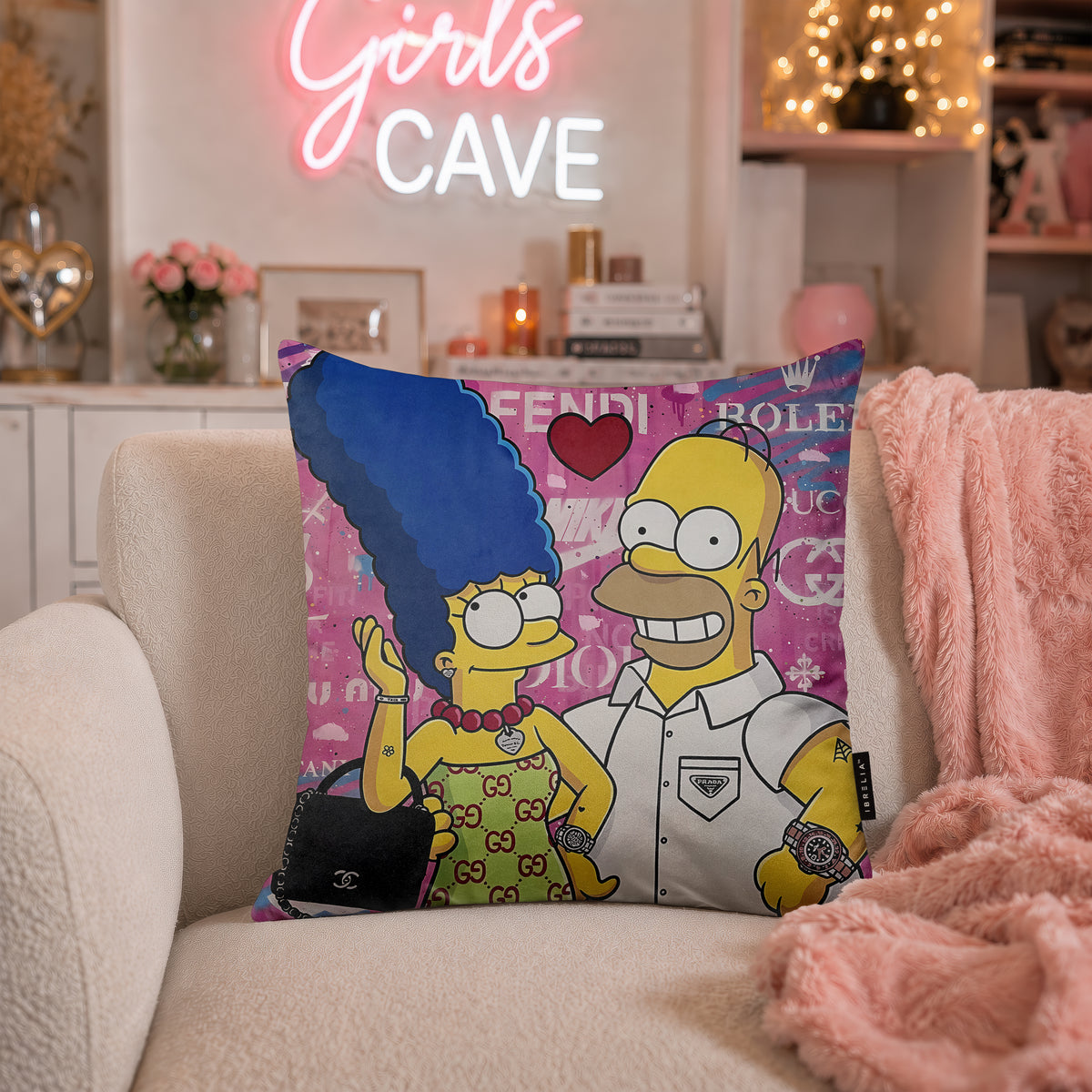 Homer & Marge Luxury Couple Pop Art Cushion | Premium Velvet Suede | Double-Sided Print