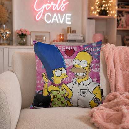 Homer & Marge Luxury Couple Pop Art Cushion | Premium Velvet Suede | Double-Sided Print