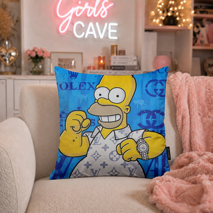 Homer Simpson Luxury Fashion Pop Art Cushion | Premium Velvet Suede | Double-Sided Print
