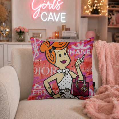Wilma Flintstone Luxury Fashion Pop Art Cushion | Premium Velvet Suede | Double-Sided Print