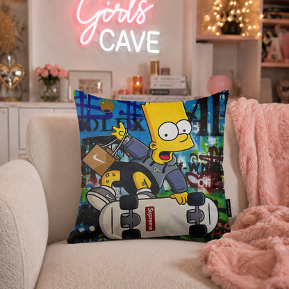 Bart Simpson Skateboard Pop Art Cushion | Premium Velvet Suede | Double-Sided Print