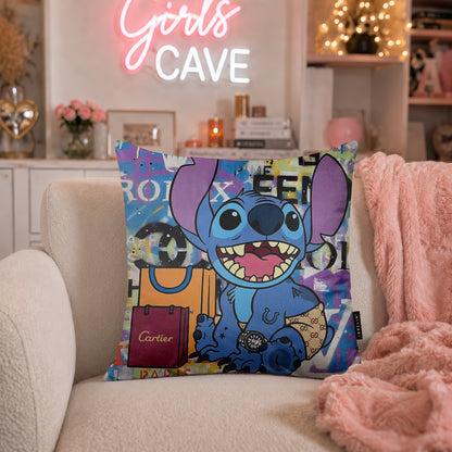 Stitch Luxury Shopping Pop Art Cushion | Premium Velvet Suede | Double-Sided Print