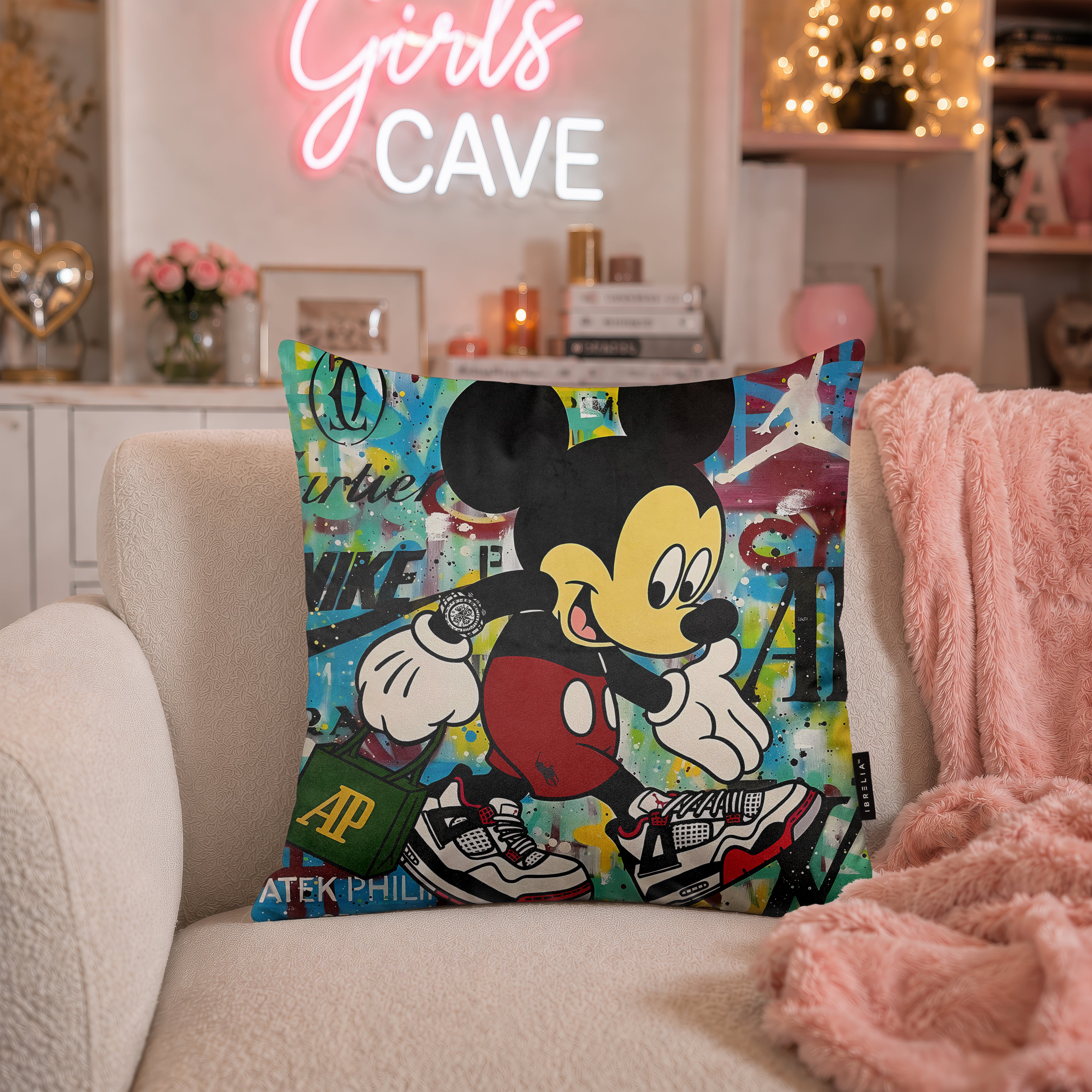 Mickey Mouse Luxury Sneaker Pop Art Cushion | Premium Velvet Suede | Double-Sided Print