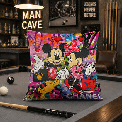 Mickey & Minnie Luxury Love Pop Art Cushion | Premium Velvet Suede | Double-Sided Print