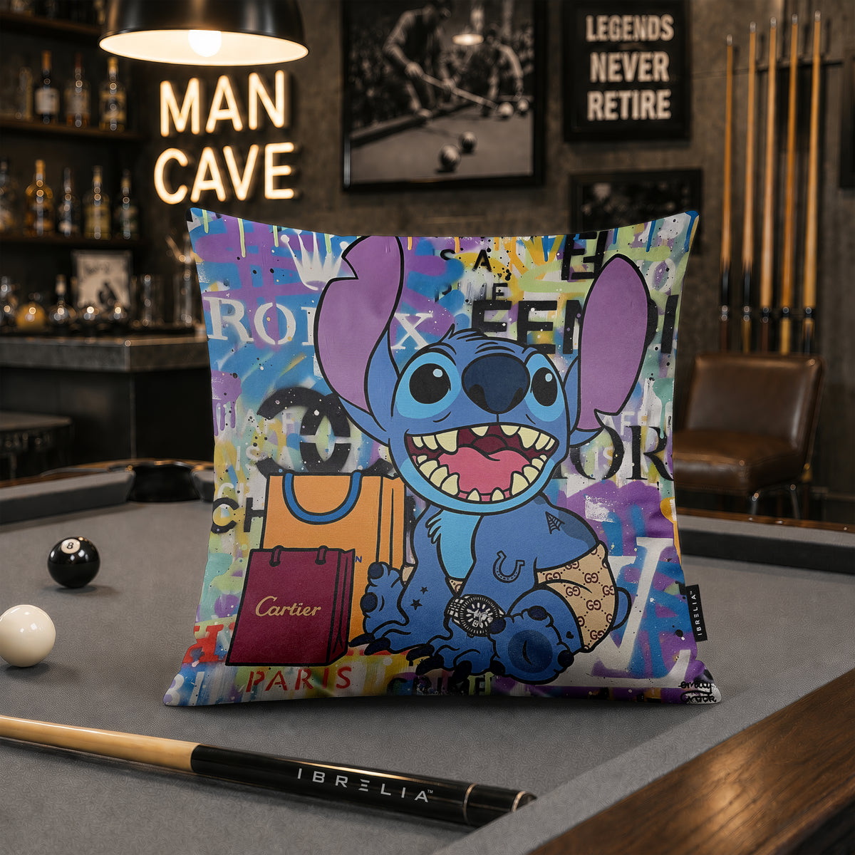 Stitch Luxury Shopping Pop Art Cushion | Premium Velvet Suede | Double-Sided Print