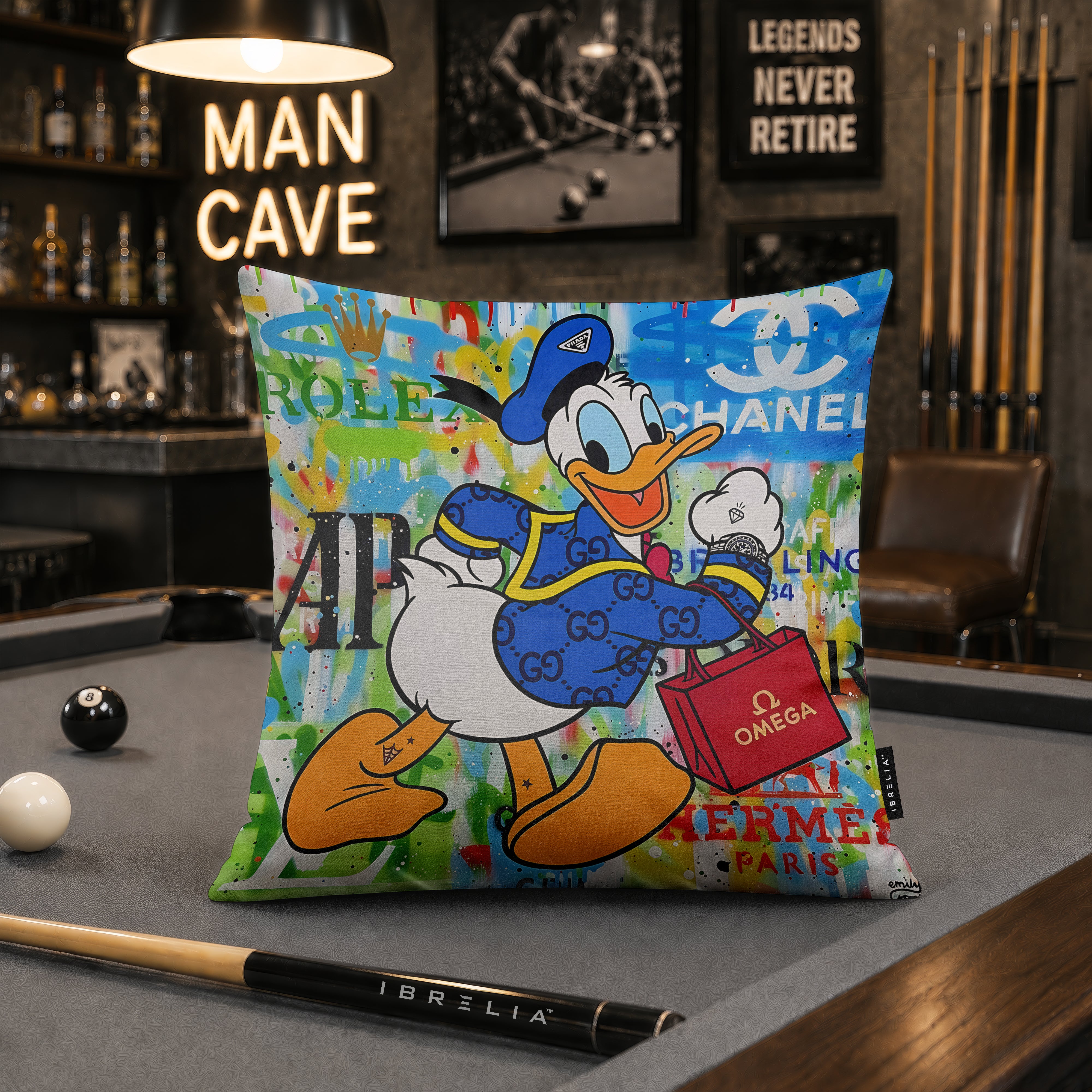 Donald Duck Luxury Shopping Pop Art Cushion | Premium Velvet Suede | Double-Sided Print