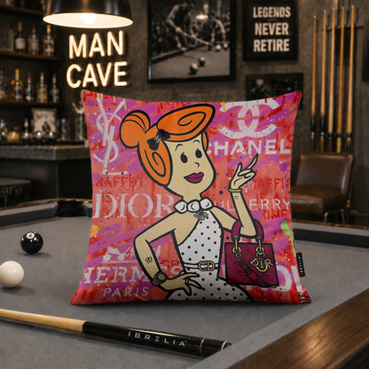 Wilma Flintstone Luxury Fashion Pop Art Cushion | Premium Velvet Suede | Double-Sided Print