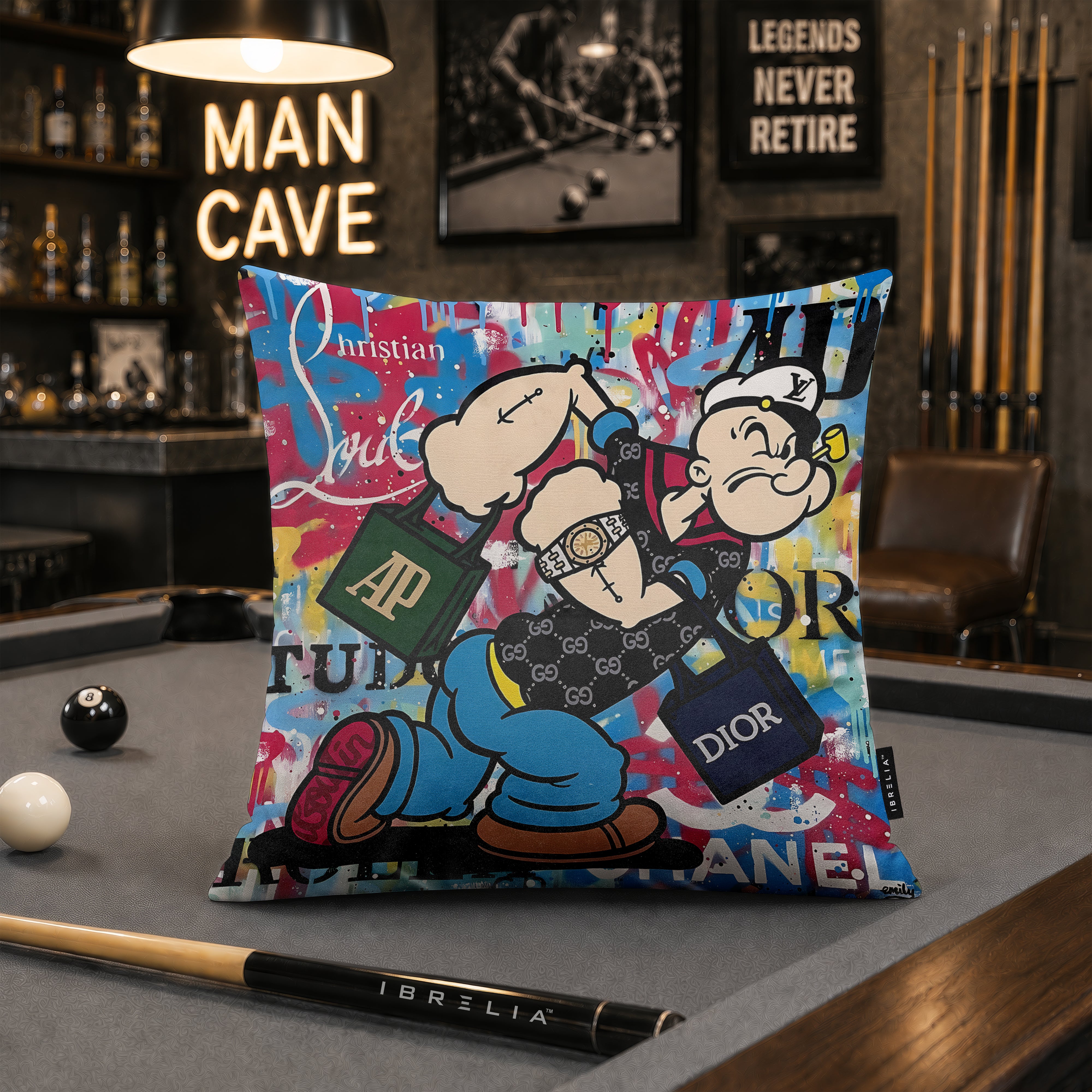 Popeye Luxury Shopping Pop Art Cushion | Premium Velvet Suede | Double-Sided Print