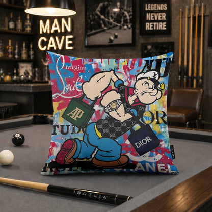 Popeye Luxury Shopping Pop Art Cushion | Premium Velvet Suede | Double-Sided Print
