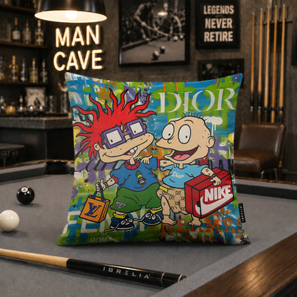 Rugrats Chuckie & Tommy Luxury Shopping Pop Art Cushion | Premium Velvet Suede | Double-Sided Print