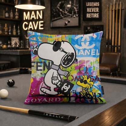 Snoopy & Woodstock Luxury Fashion Pop Art Cushion | Premium Velvet Suede | Double-Sided Print