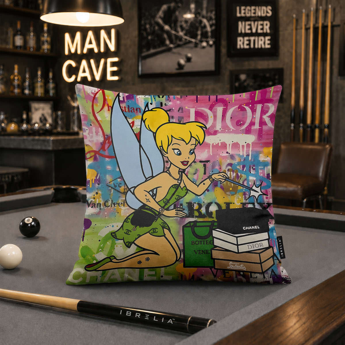Tinker Bell Luxury Shopping Pop Art Cushion | Premium Velvet Suede | Double-Sided Print