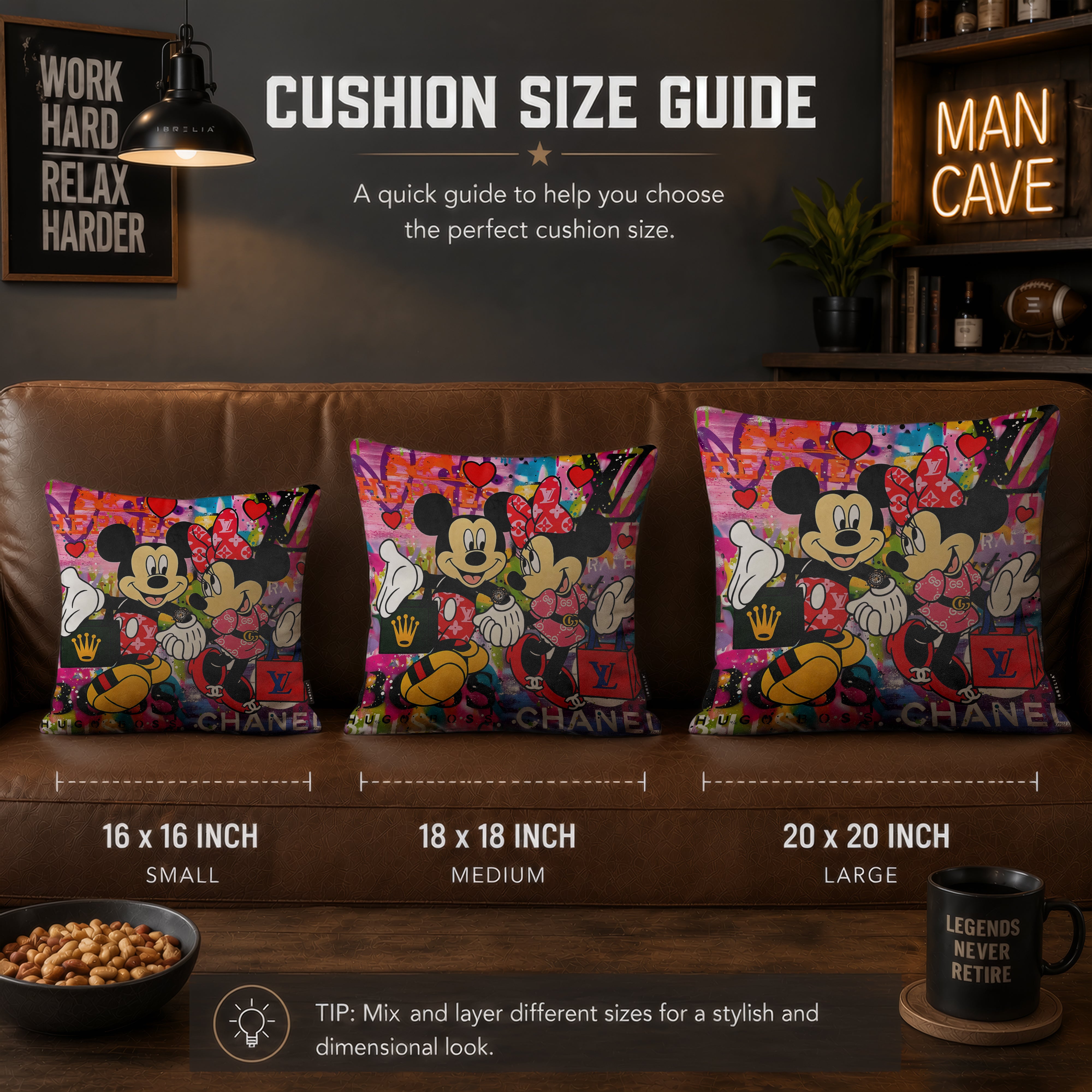 Mickey & Minnie Luxury Love Pop Art Cushion | Premium Velvet Suede | Double-Sided Print