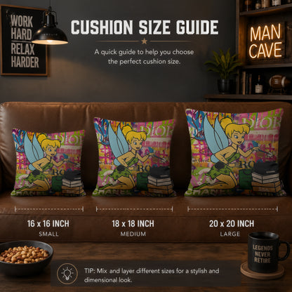 Tinker Bell Luxury Fashion Magic Pop Art Cushion | Premium Velvet Suede | Double-Sided Print