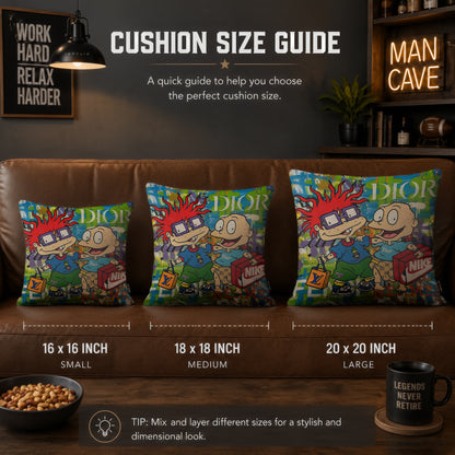 Rugrats Chuckie & Tommy Luxury Shopping Pop Art Cushion | Premium Velvet Suede | Double-Sided Print