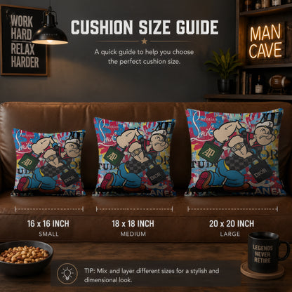 Popeye Luxury Shopping Pop Art Cushion | Premium Velvet Suede | Double-Sided Print