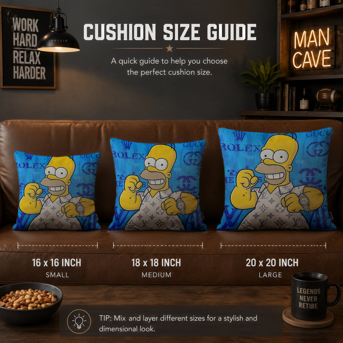 Homer Simpson Luxury Fashion Pop Art Cushion | Premium Velvet Suede | Double-Sided Print