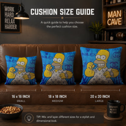 Homer Simpson Luxury Fashion Pop Art Cushion | Premium Velvet Suede | Double-Sided Print