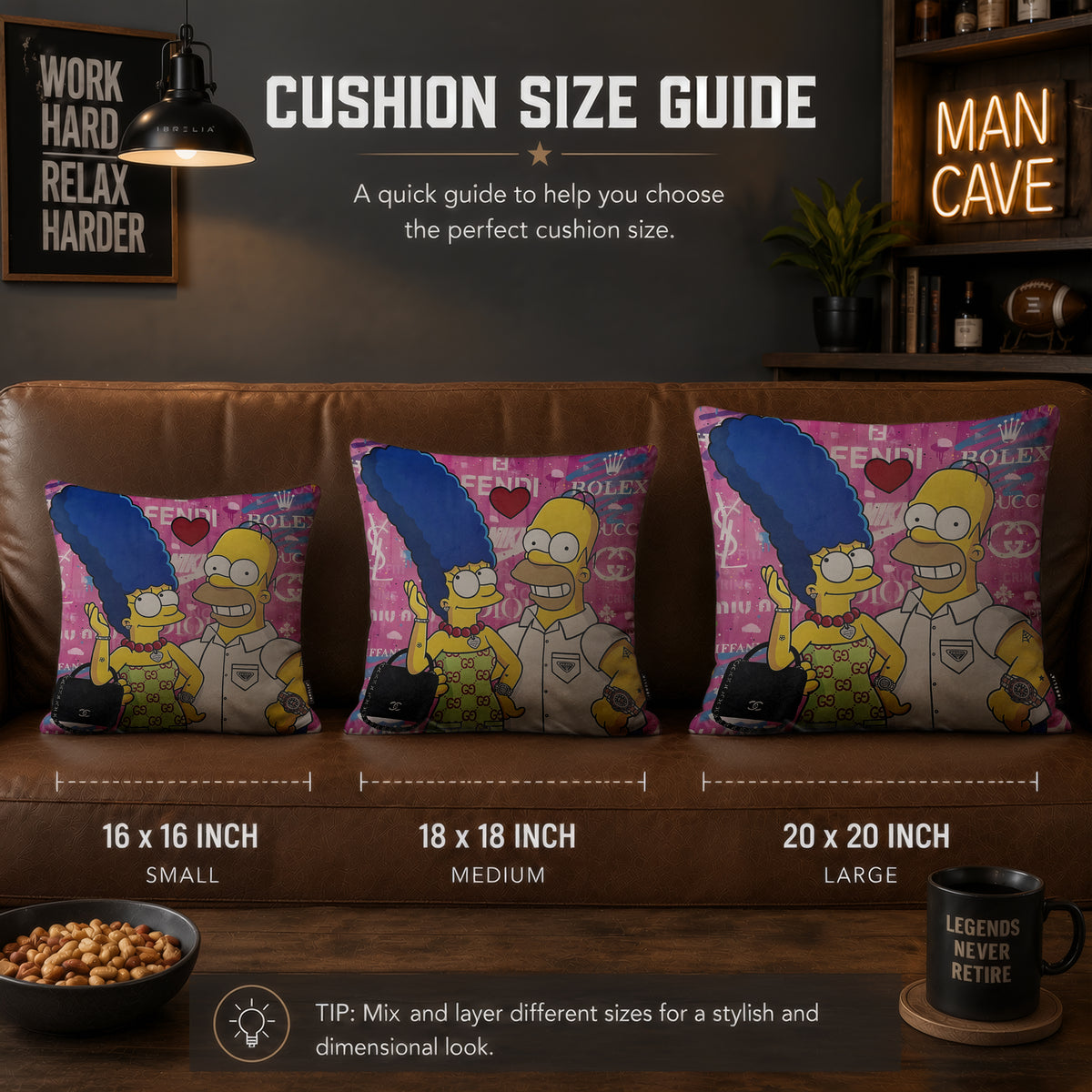 Homer & Marge Luxury Couple Pop Art Cushion | Premium Velvet Suede | Double-Sided Print