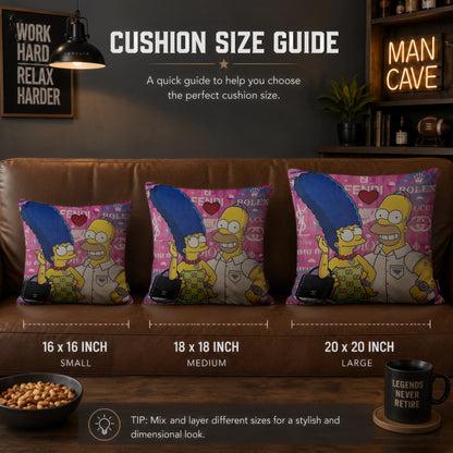 Homer & Marge Luxury Couple Pop Art Cushion | Premium Velvet Suede | Double-Sided Print