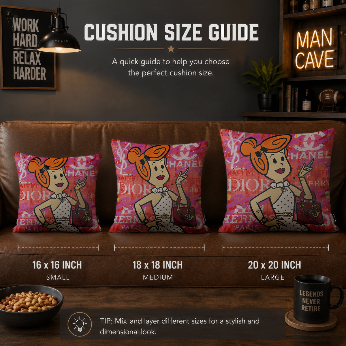 Wilma Flintstone Luxury Fashion Pop Art Cushion | Premium Velvet Suede | Double-Sided Print