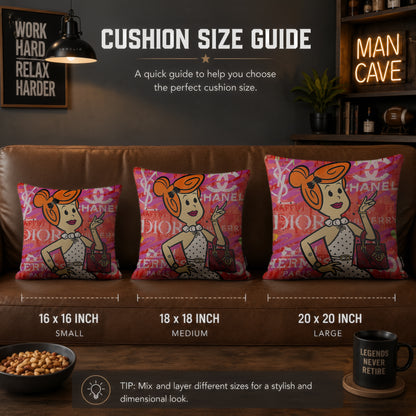 Wilma Flintstone Luxury Fashion Pop Art Cushion | Premium Velvet Suede | Double-Sided Print