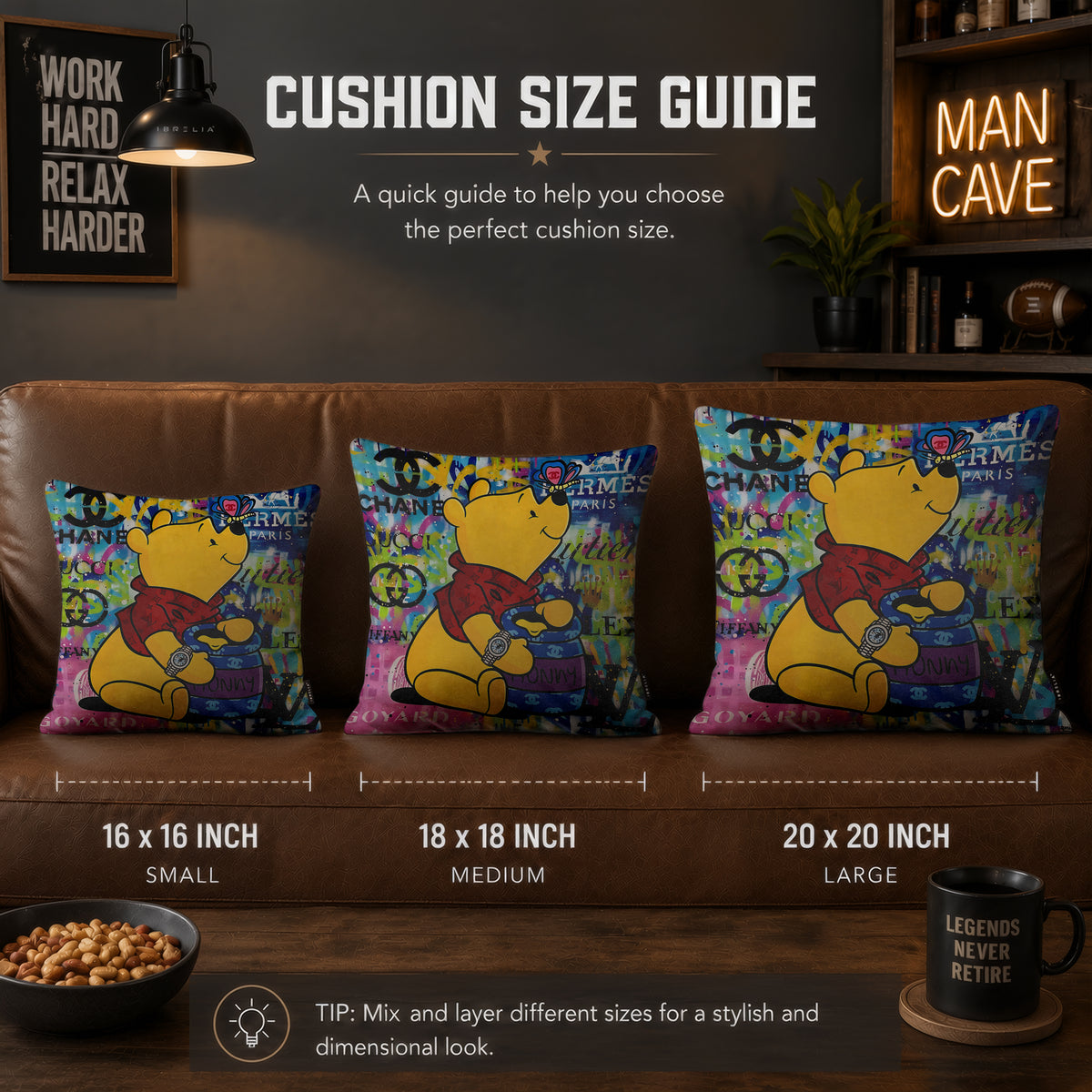 Winnie the Pooh Luxury Honey Pop Art Cushion | Premium Velvet Suede | Double-Sided Print