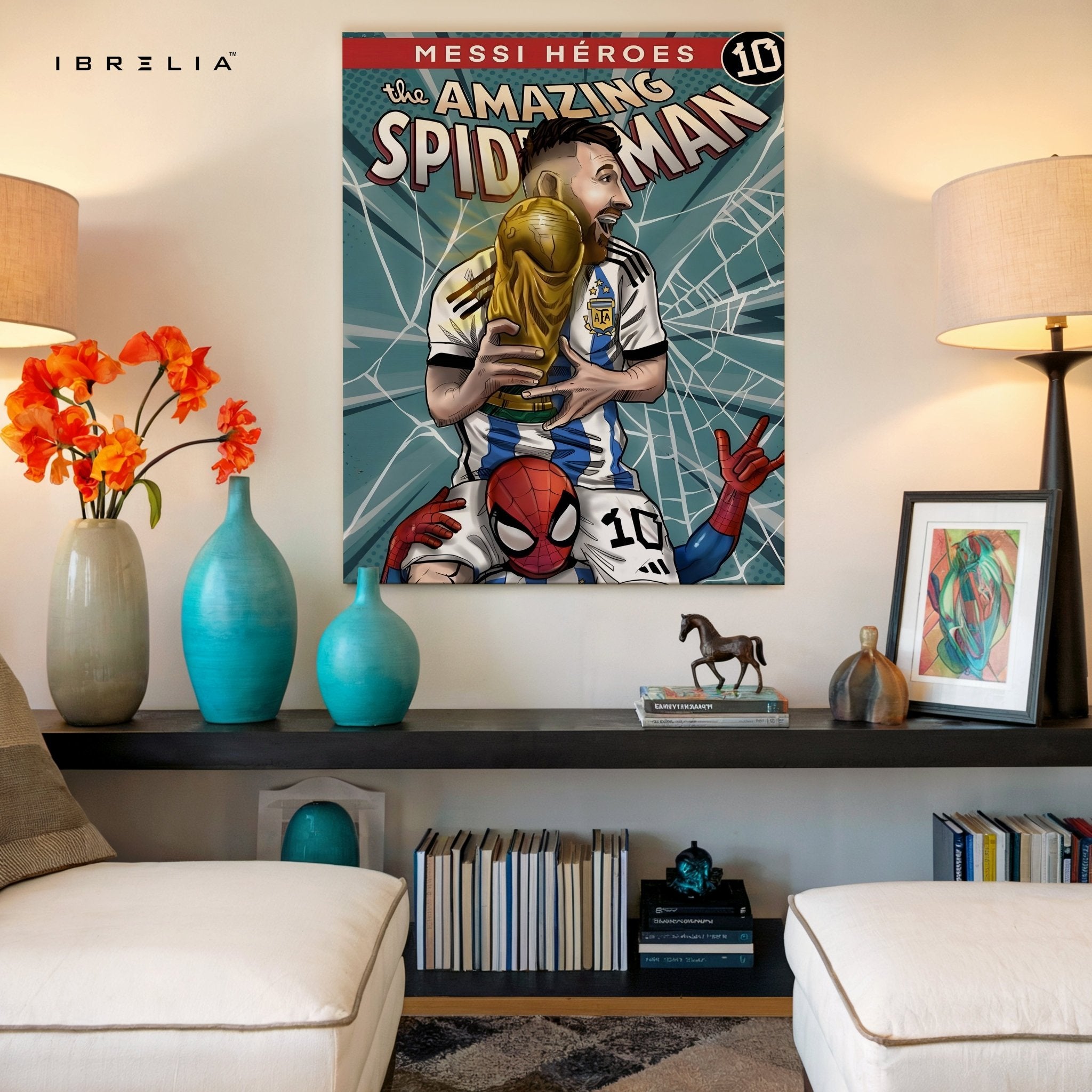 Messi × Spiderman Heroes Wall Frame | 4K Ultra Wrap Frame Wall Art in Pakistan | IBRELIA™ - IBRELIA