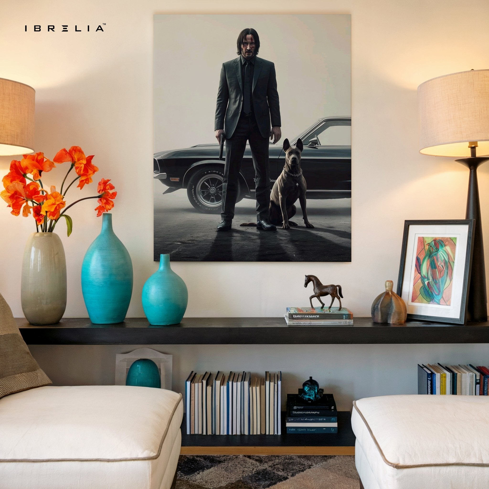 John Wick Dog & Mustang Cinematic 4K Ultra Wrap Frame Wall Art in Pakistan | IBRELIA™ - IBRELIA