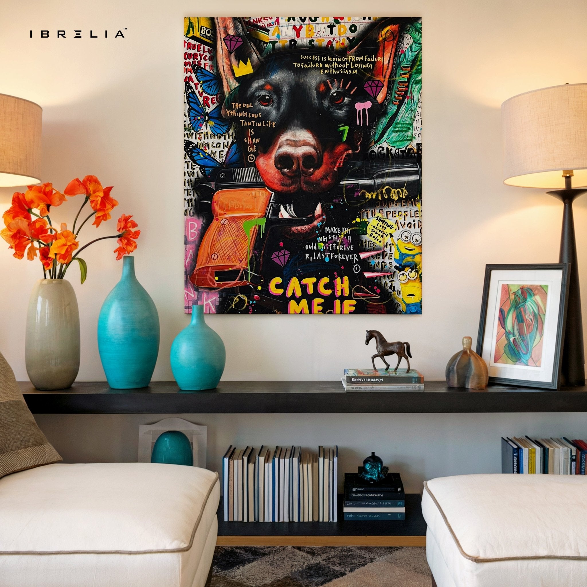Graffiti Doberman “Catch Me If You Can” Wall Frame | 4K Ultra Wrap Frame Wall Art in Pakistan | IBRELIA™ - IBRELIA