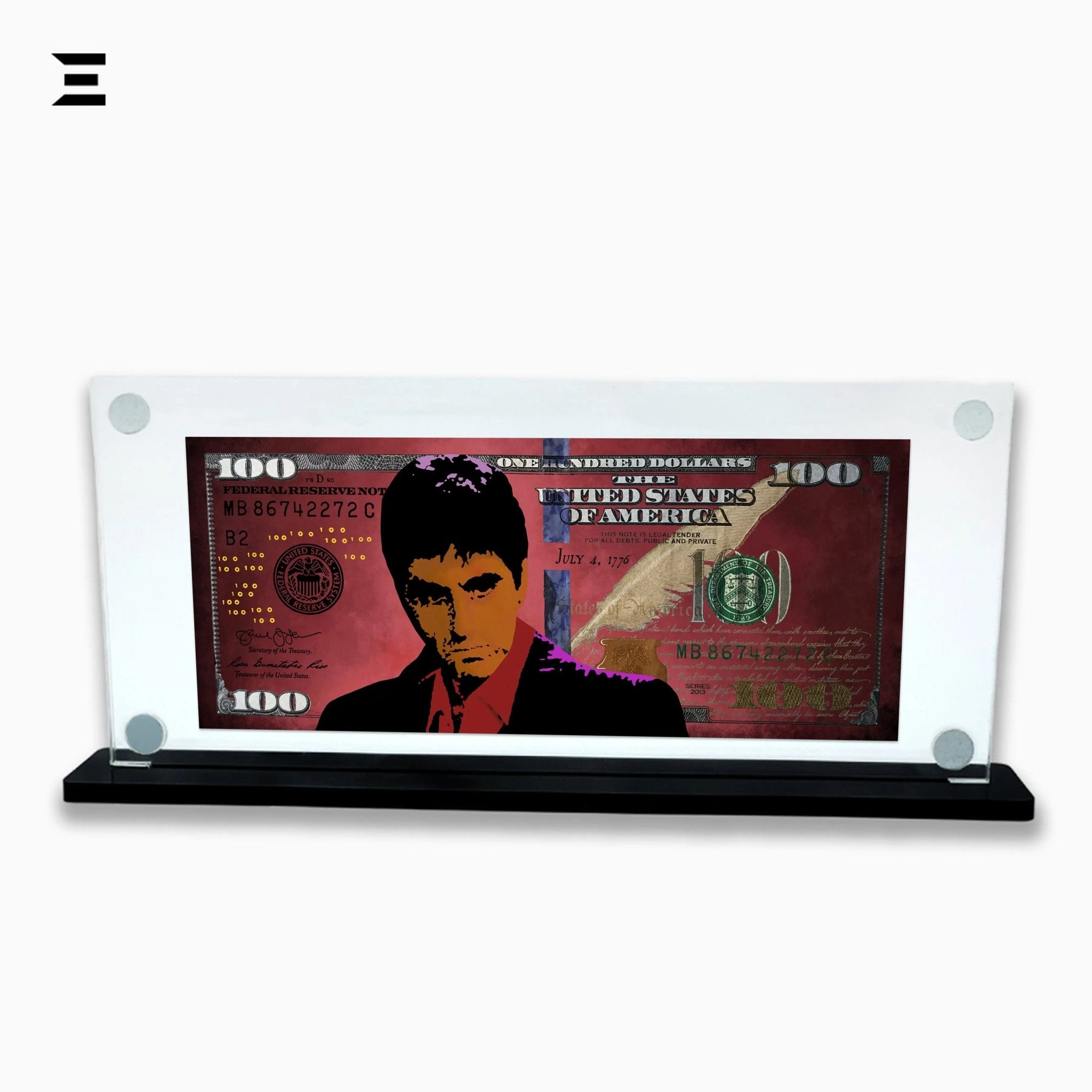 Premium Magnetic Acrylic Frame with Black Base – Scarface $100 Bill Edition - IBRELIA