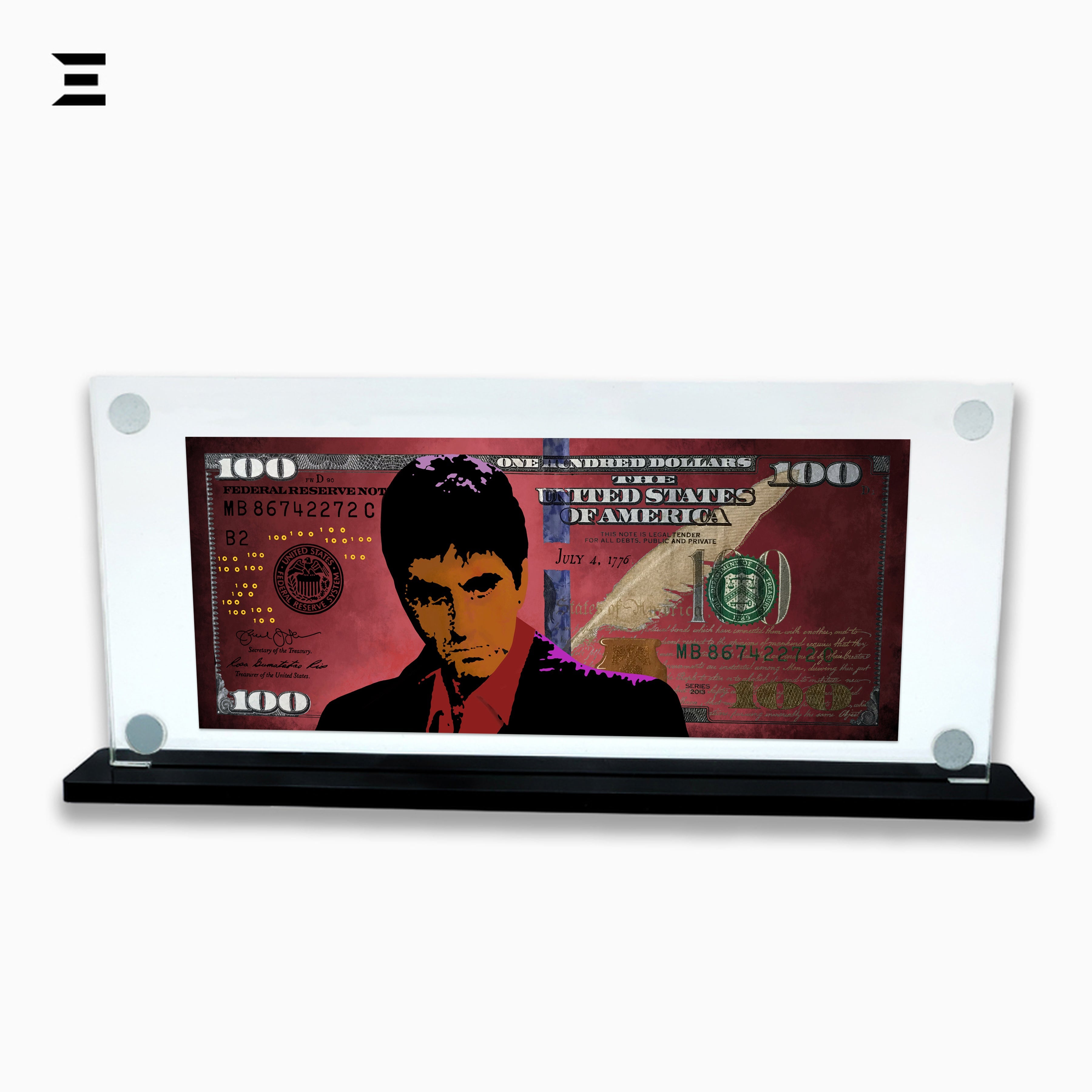 Premium Magnetic Acrylic Frame with Black Base – Scarface $100 Bill Edition IBRELIA