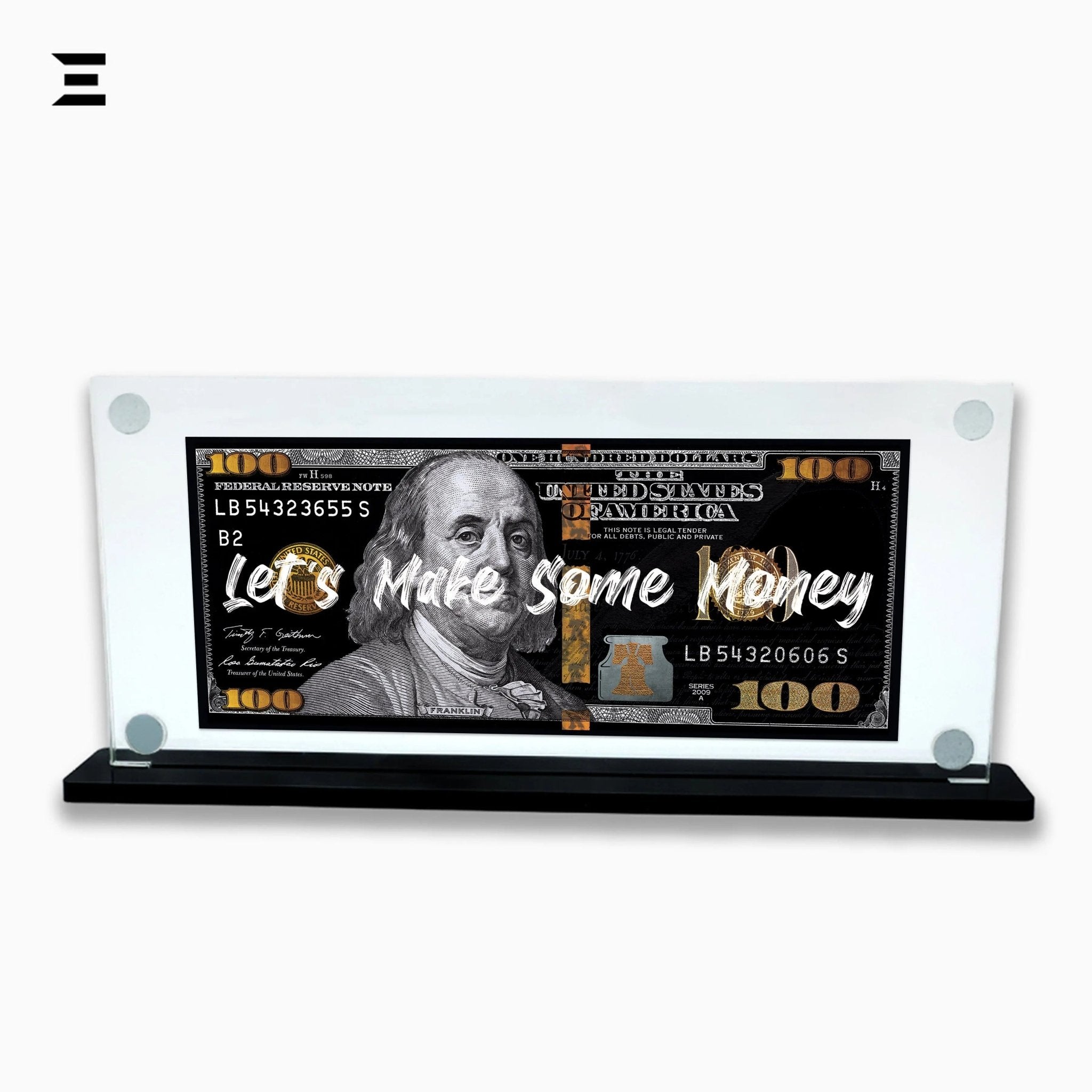 Premium Magnetic Acrylic Frame with Black Base – Benjamin Franklin “Let’s Make Some Money” - IBRELIA