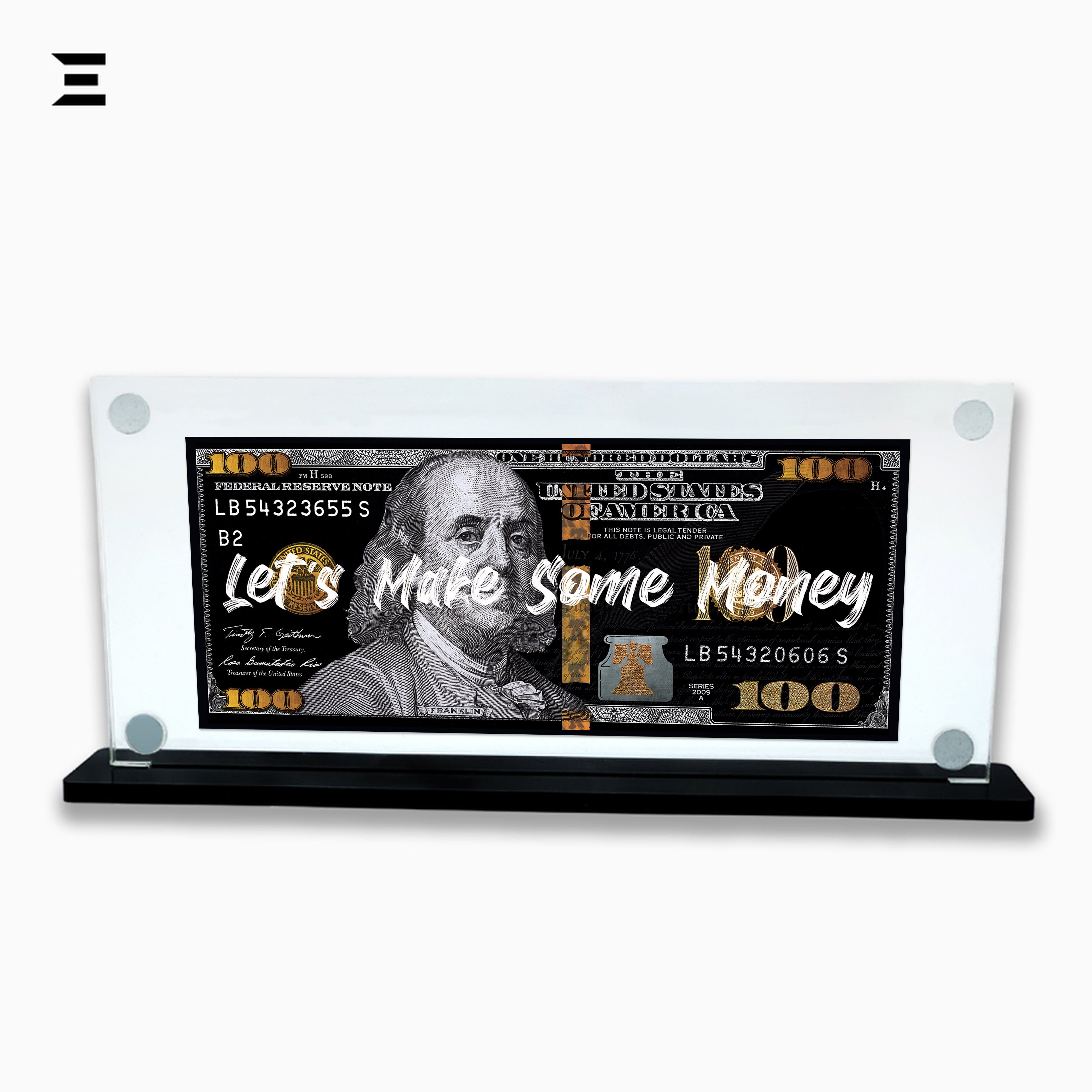 Premium Magnetic Acrylic Frame with Black Base – Benjamin Franklin “Let’s Make Some Money” IBRELIA