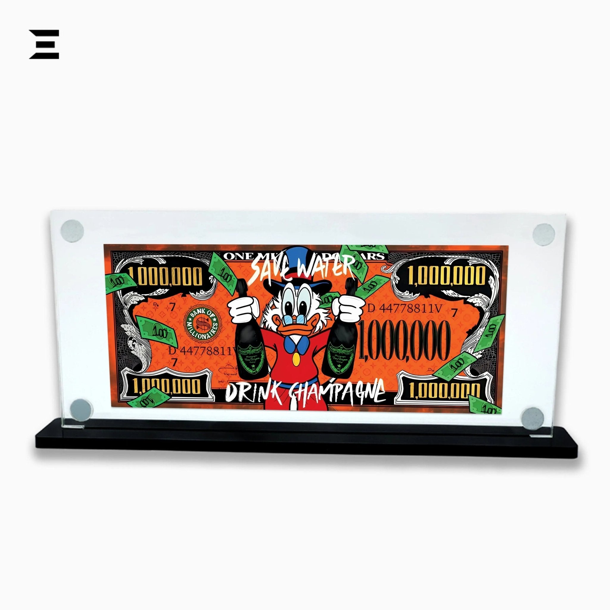 Premium Magnetic Acrylic Frame with Black Base – Scrooge McDuck Champagne Million Dollar Pop Art - IBRELIA