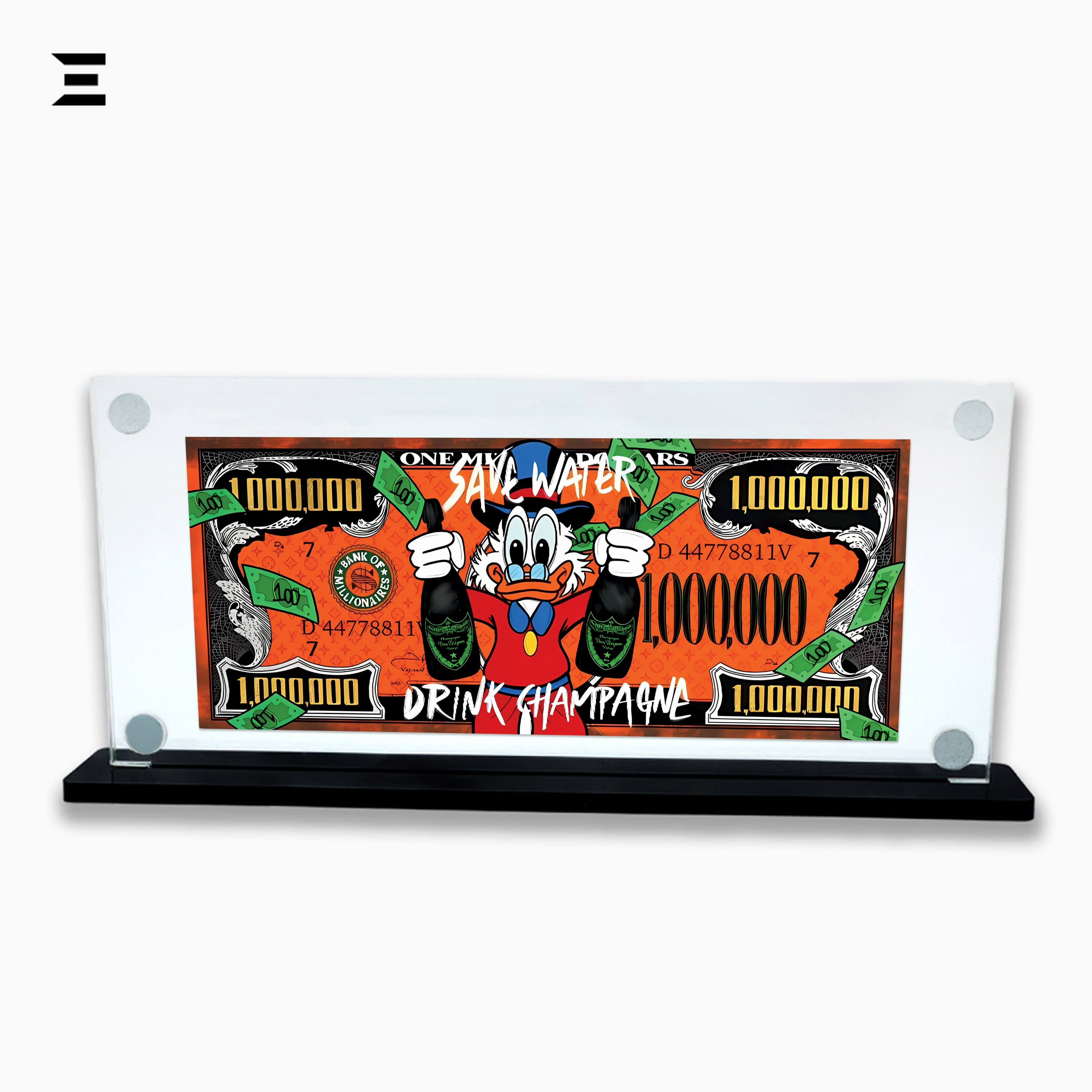 Premium Magnetic Acrylic Frame with Black Base – Scrooge McDuck Champagne Million Dollar Pop Art IBRELIA