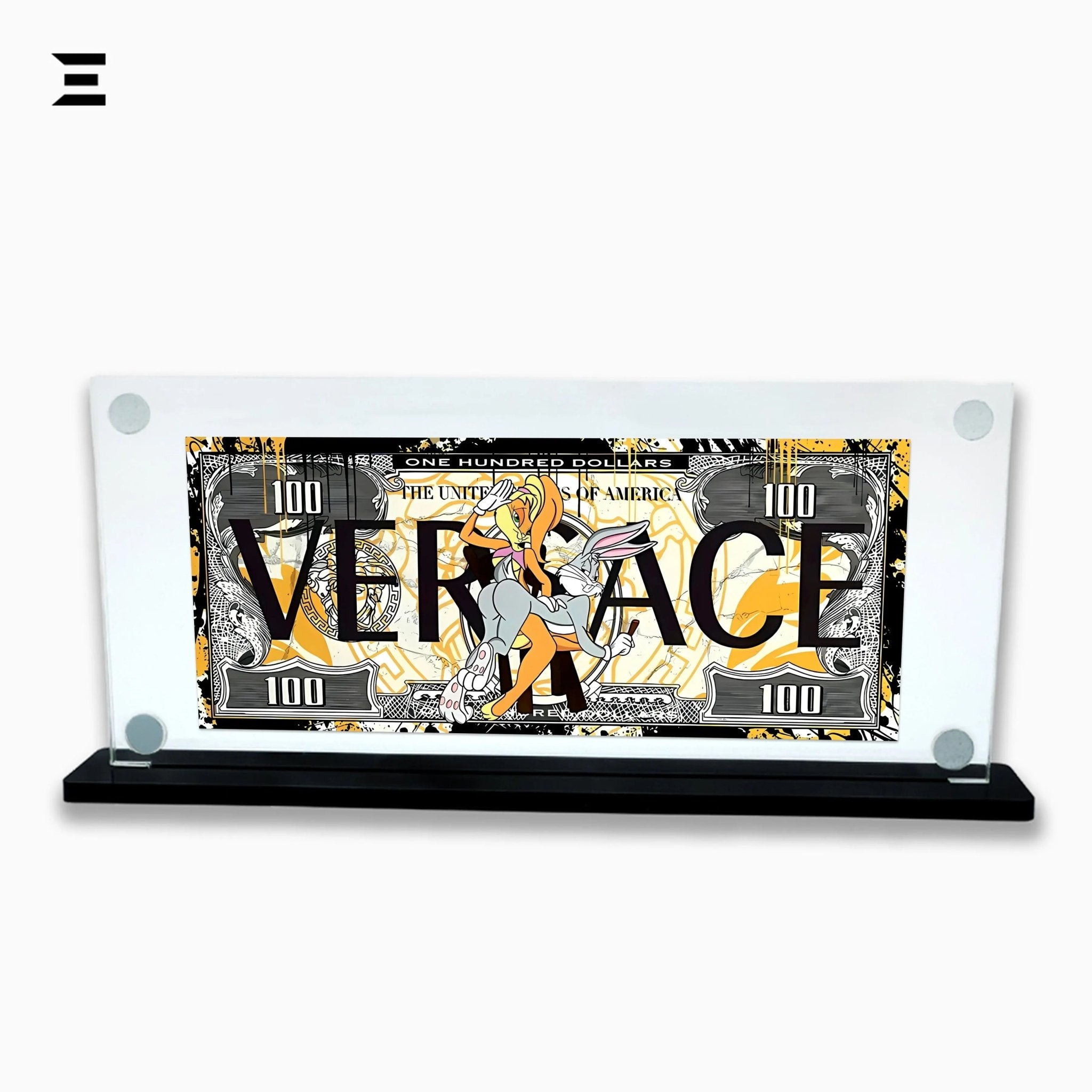 Premium Magnetic Acrylic Frame with Black Base – Bugs Bunny & Lola Bunny Versace $100 Pop Art - IBRELIA