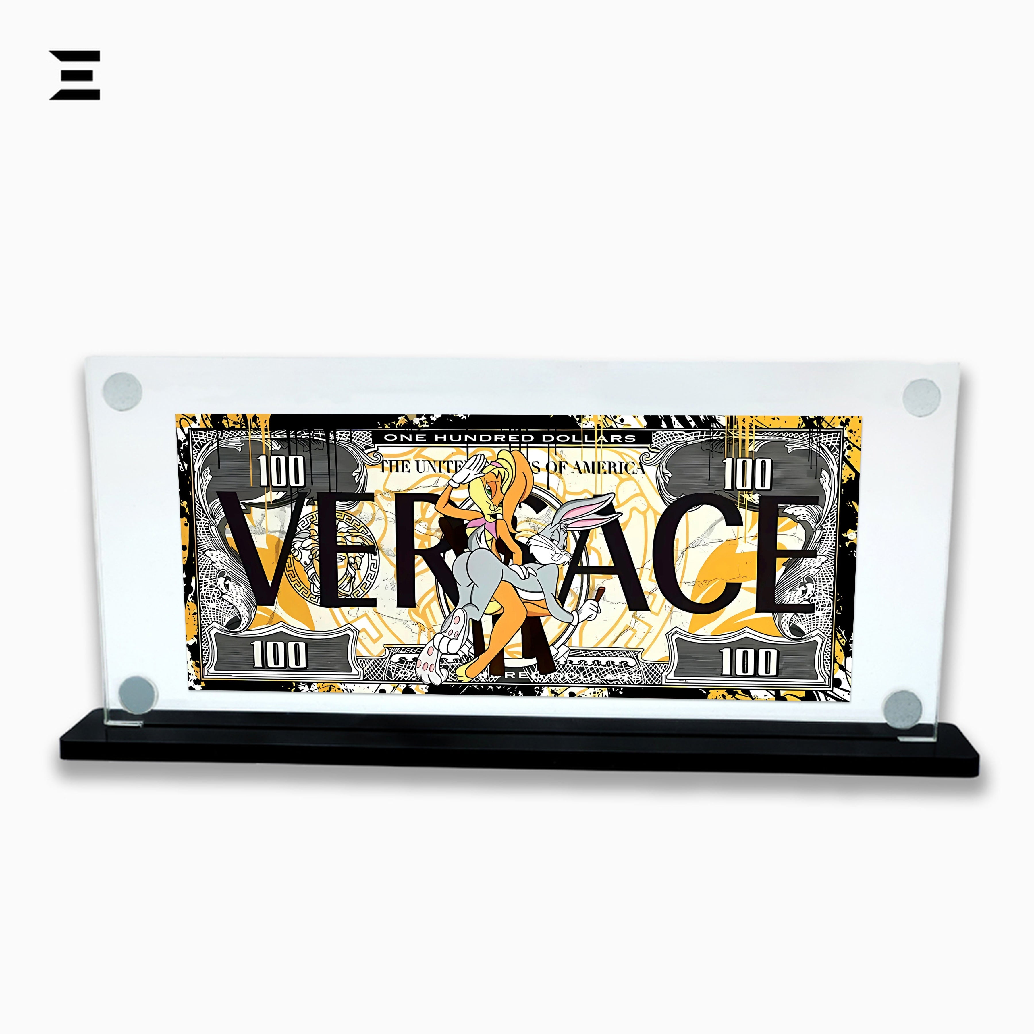 Premium Magnetic Acrylic Frame with Black Base – Bugs Bunny & Lola Bunny Versace $100 Pop Art IBRELIA