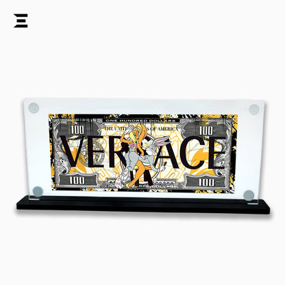Premium Magnetic Acrylic Frame with Black Base – Bugs Bunny & Lola Bunny Versace $100 Pop Art IBRELIA