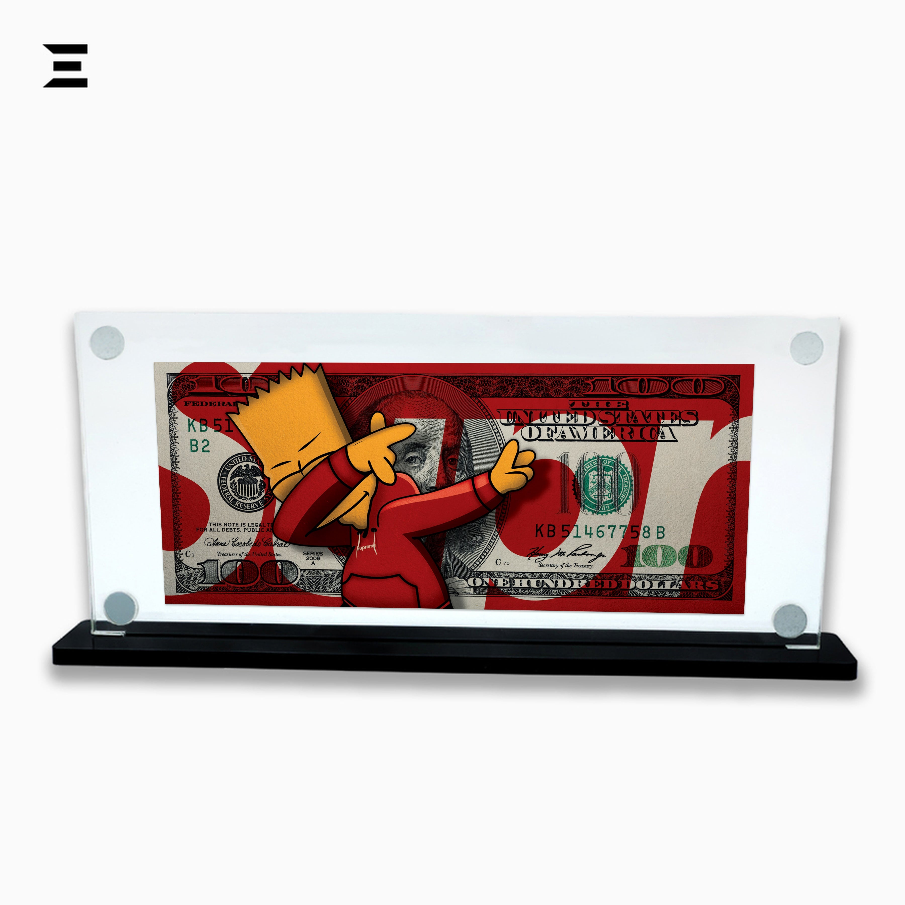 Premium Magnetic Acrylic Frame with Black Base – Bart Simpson Dabbing $100 Pop Art IBRELIA