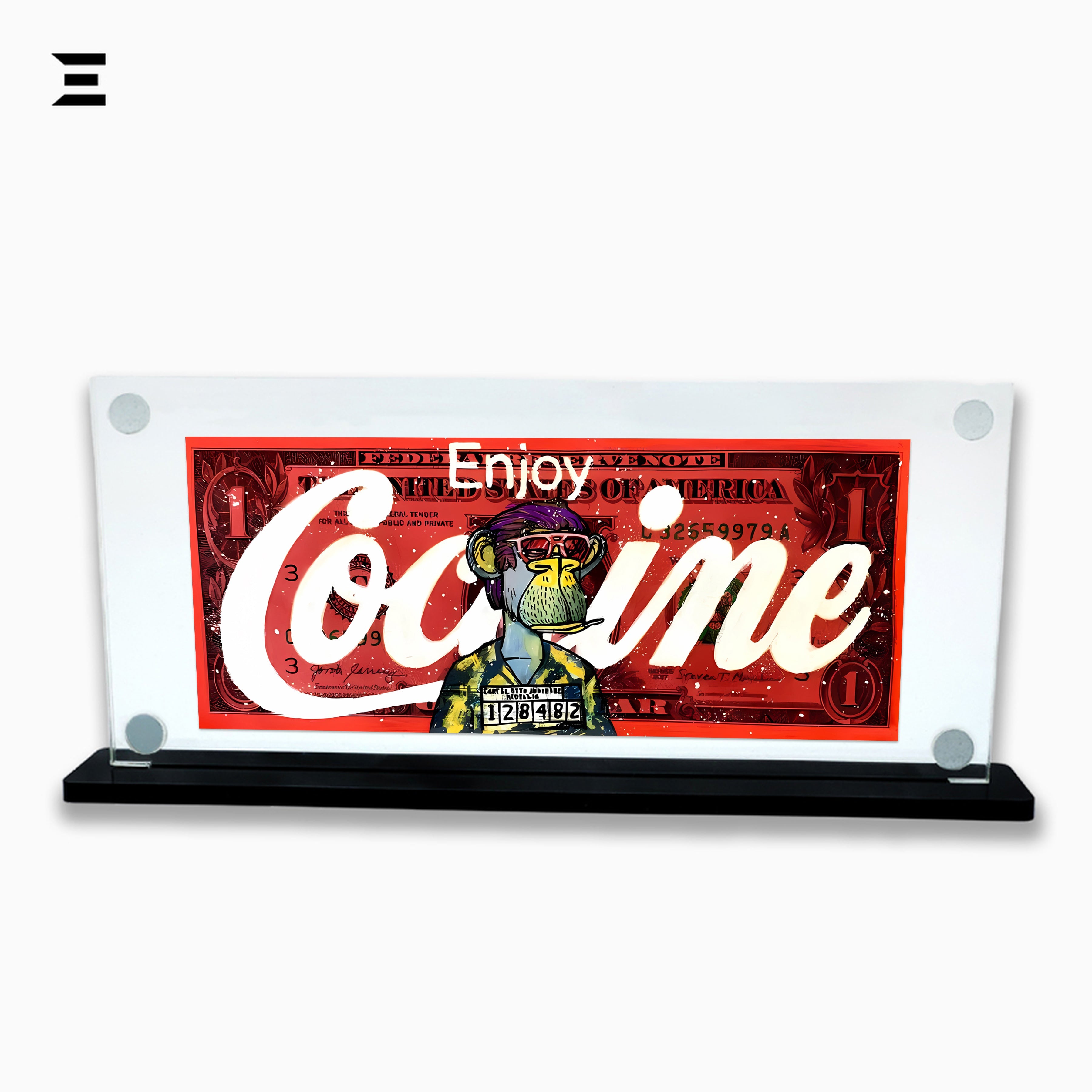 Premium Magnetic Acrylic Frame with Black Base – Bored Ape “Enjoy Cocaine” Pop Art Dollar IBRELIA
